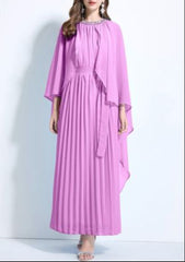 pleated flare dress with draped cape sleeves – AURORSA