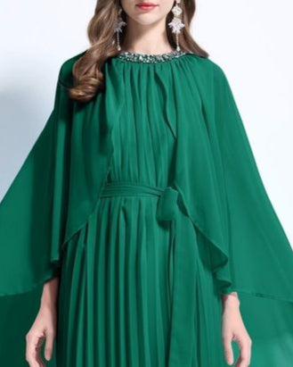 pleated flare dress with draped cape sleeves – AURORSA