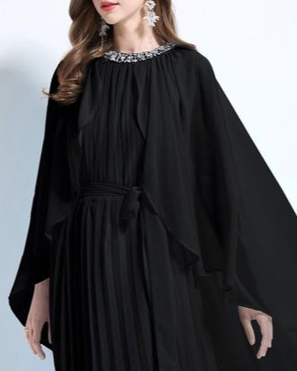 pleated flare dress with draped cape sleeves – AURORSA