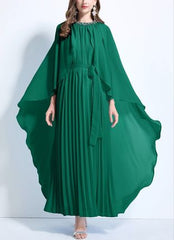 pleated flare dress with draped cape sleeves – AURORSA