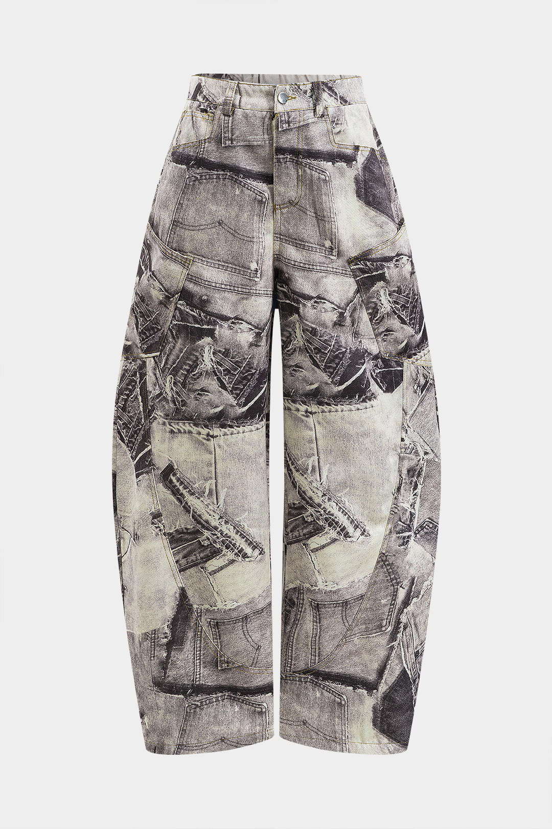 Abstract Print Buttoned Pocket Barrel Trousers