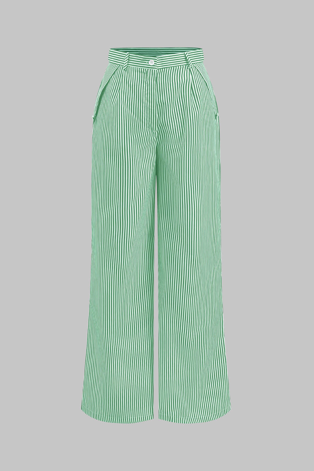 Stripe Print 3D Floral Short Sleeve Top And Button Wide Leg Trousers Set
