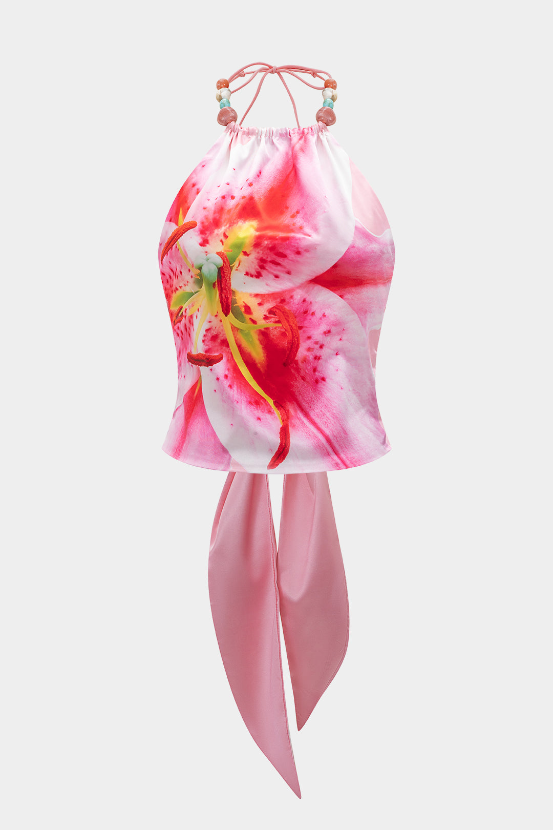 Floral Print Satin Tie Backless Cami Top