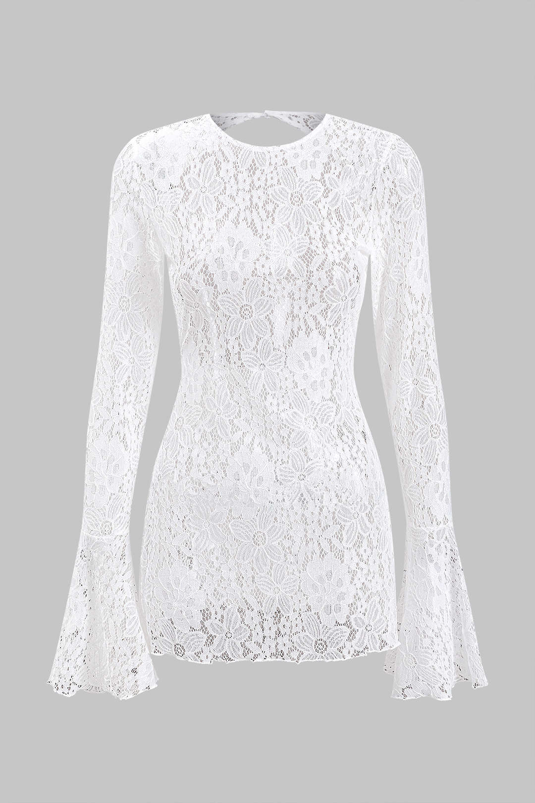 Lace Backless Button Bell Sleeve Cover Up