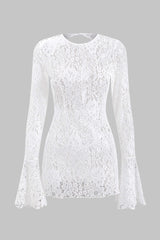 Lace Backless Button Bell Sleeve Cover Up
