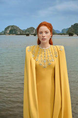 Embellished cape gown with high neckline – Zayin