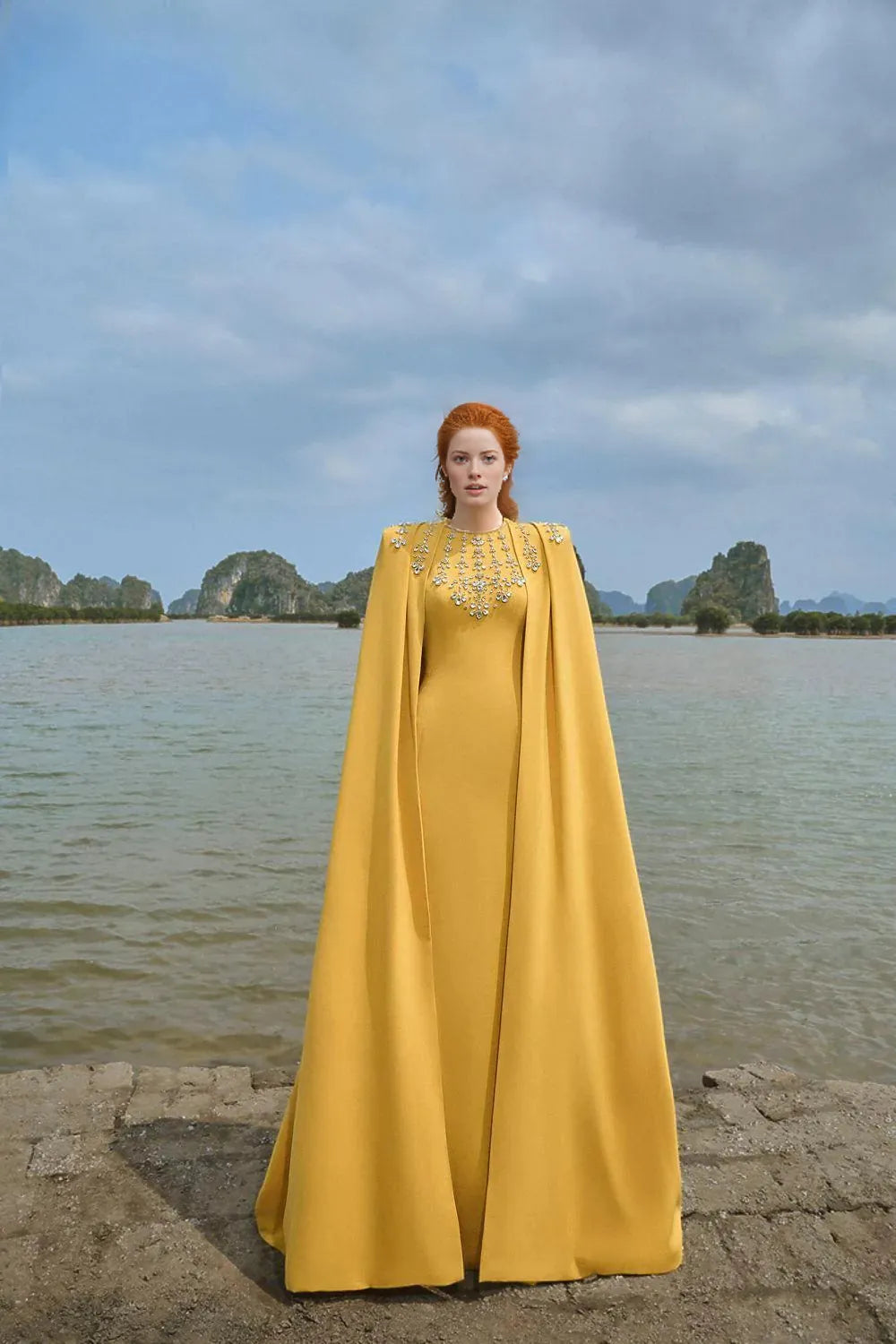Embellished cape gown with high neckline – Zayin