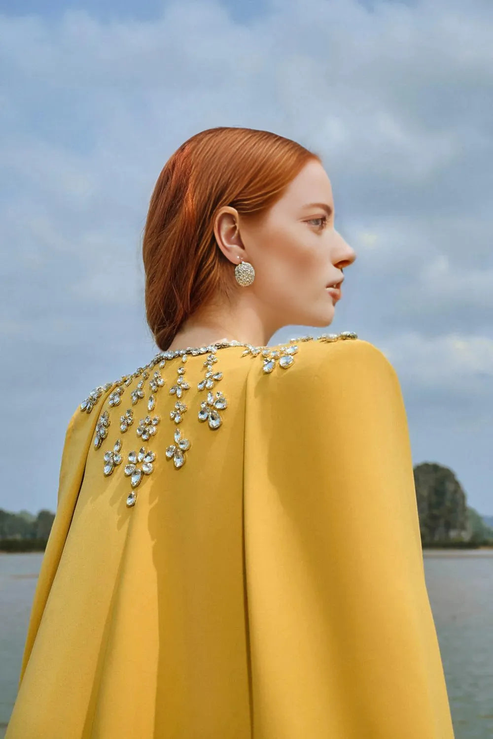Embellished cape gown with high neckline – Zayin