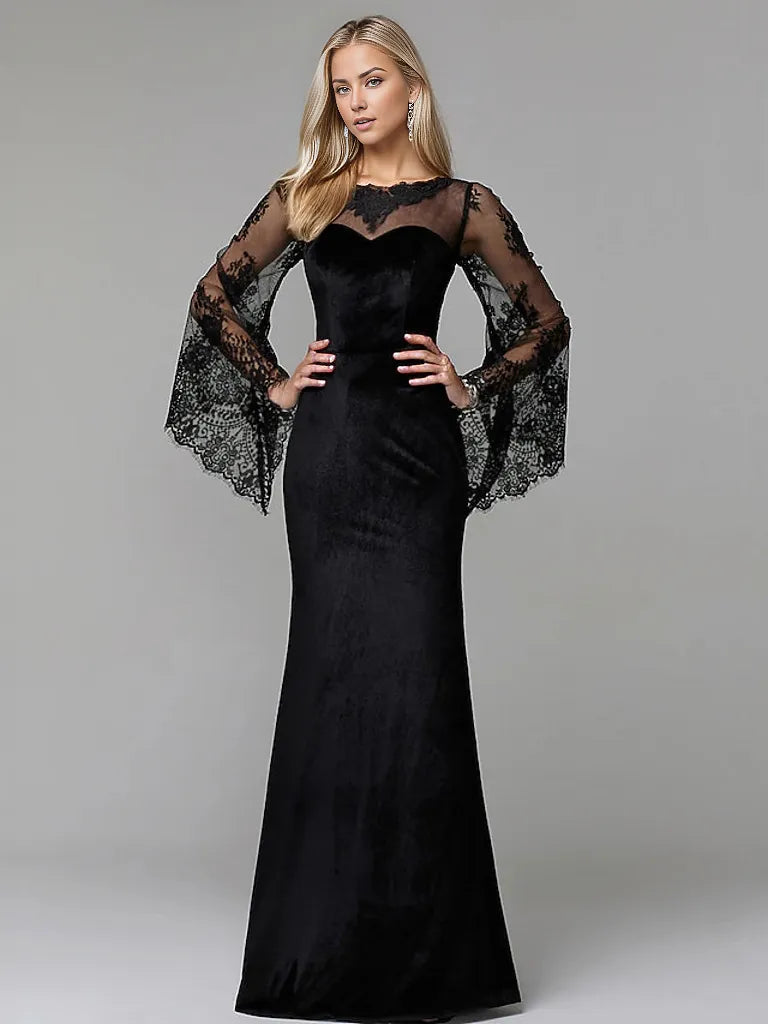 Velvet gown with lace bell sleeves – Nulen
