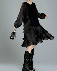 Ruffled asymmetrical dress with contrast sleeves - Nilku