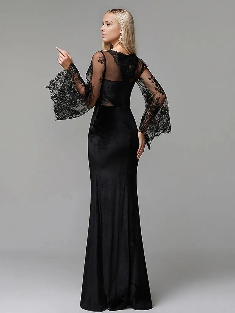 Velvet gown with lace bell sleeves – Nulen