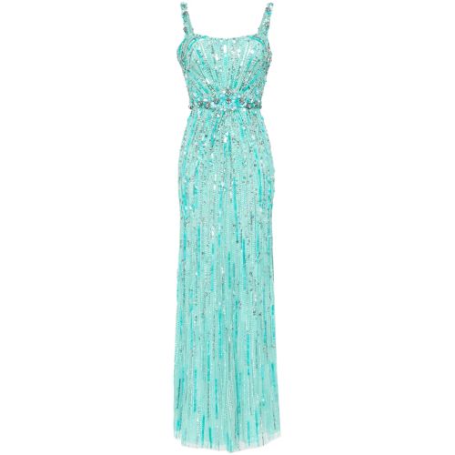 sleeveless sequin column dress with crystal waist – AQUA