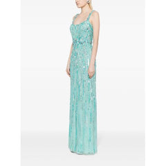 sleeveless sequin column dress with crystal waist – AQUA