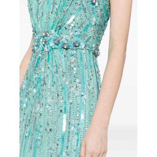 sleeveless sequin column dress with crystal waist – AQUA
