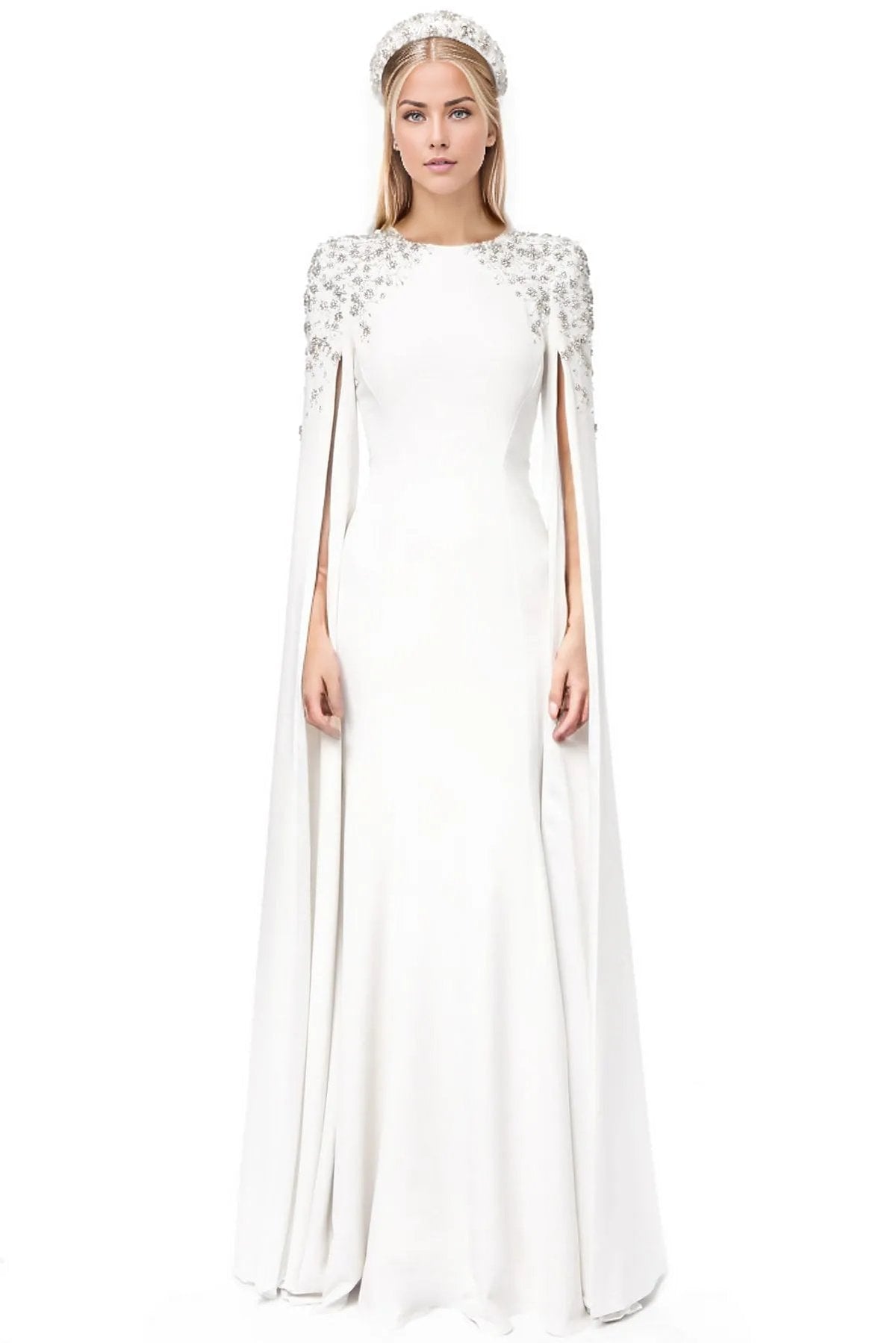 Embellished shoulder cape gown – Lorila