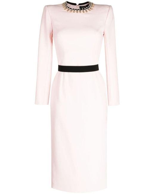long-sleeve pencil dress with contrast waist band – SEREIN