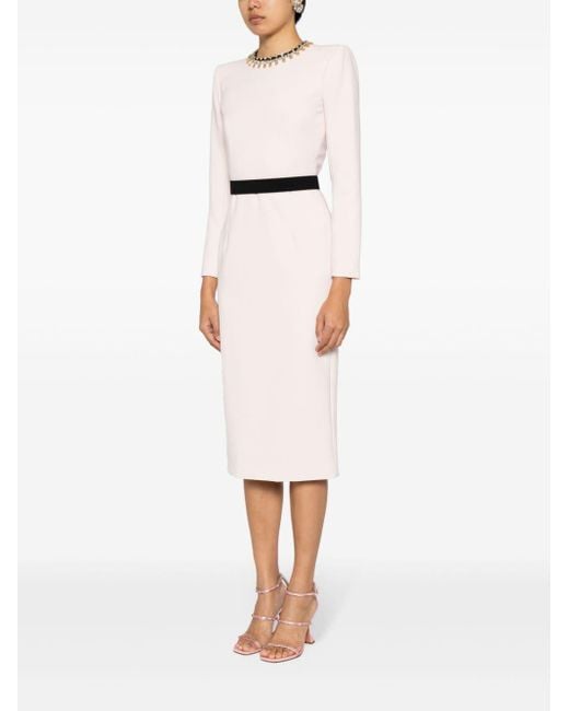 long-sleeve pencil dress with contrast waist band – SEREIN