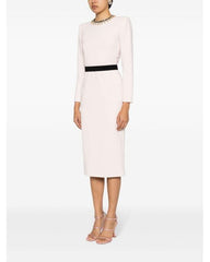 long-sleeve pencil dress with contrast waist band – SEREIN