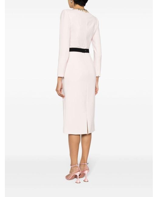 long-sleeve pencil dress with contrast waist band – SEREIN