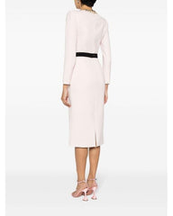 long-sleeve pencil dress with contrast waist band – SEREIN