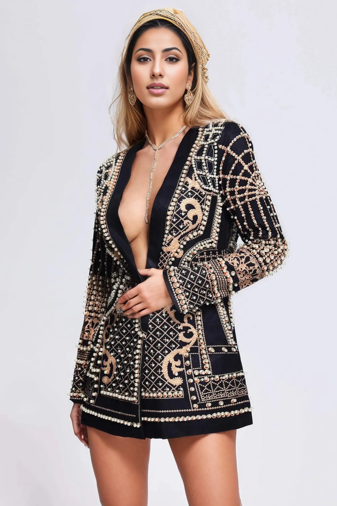 embellished plunge blazer mini dress - Elladine