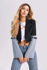 cropped contrast blazer with denim sleeves – Tamieka