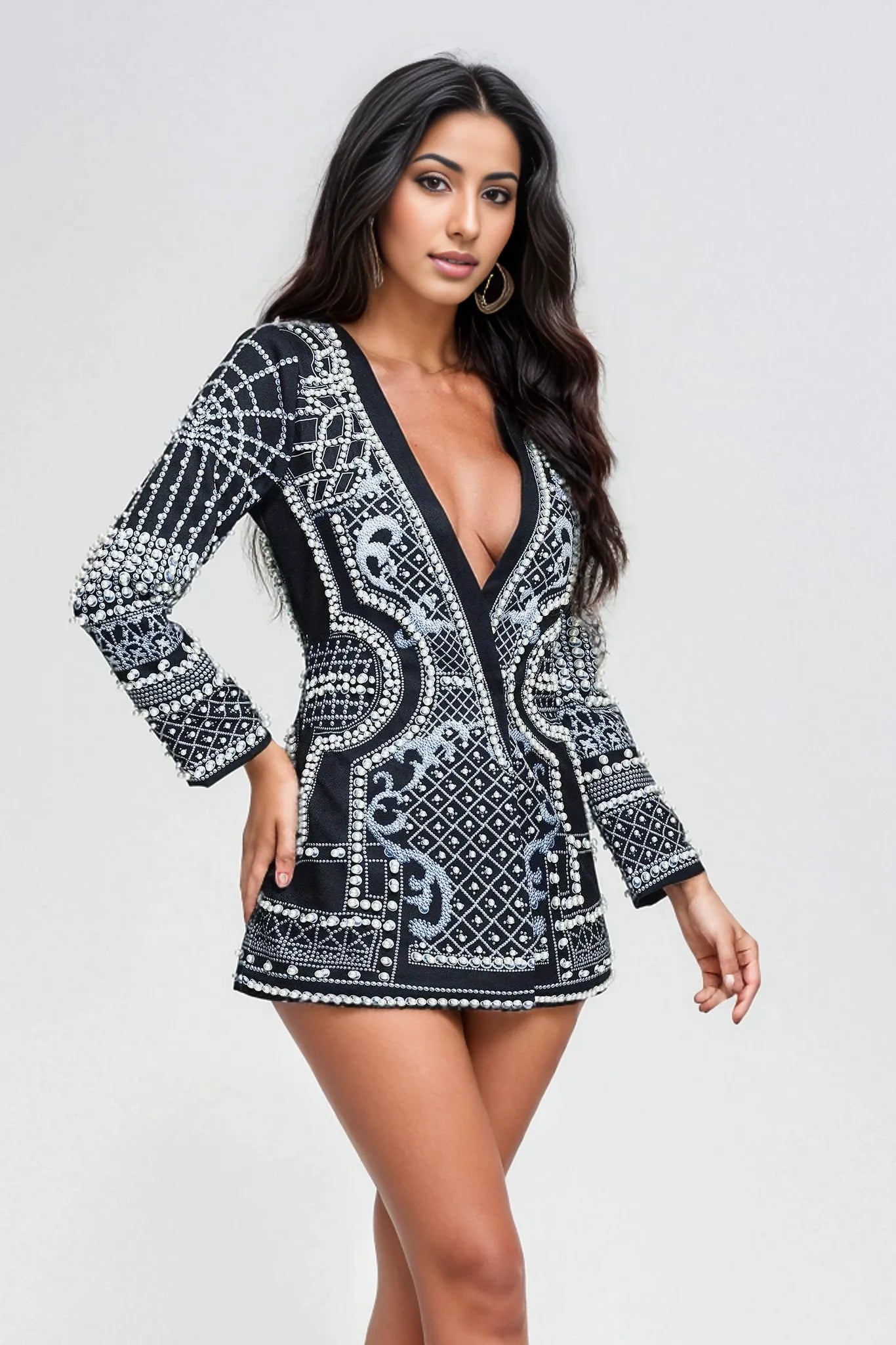embellished plunge blazer mini dress - Elladine