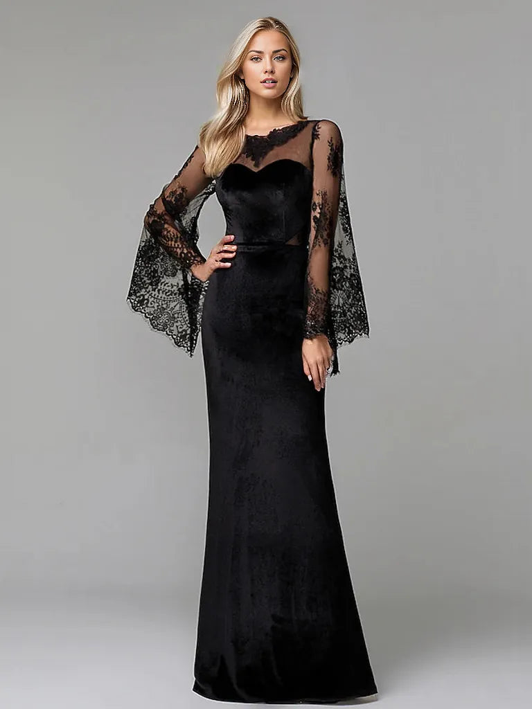 Velvet gown with lace bell sleeves – Nulen
