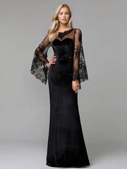 Velvet gown with lace bell sleeves – Nulen