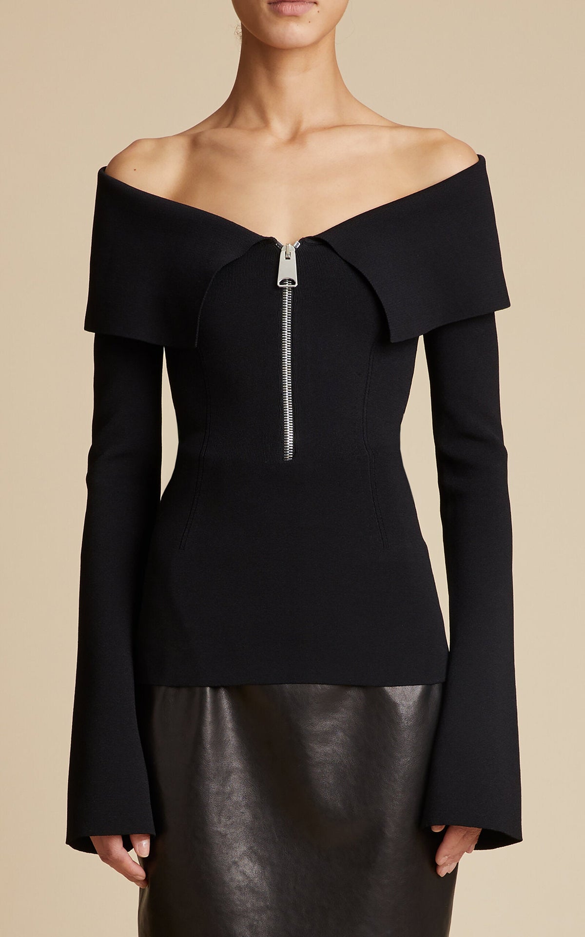 Off Shoulder Zipper Bodycon Top