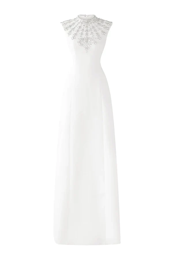 Sleeveless gown with embellished high neckline – Zobia