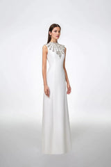 Sleeveless gown with embellished high neckline – Zobia