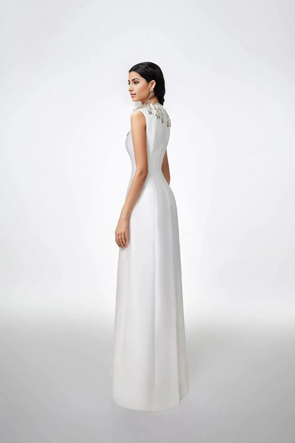 Sleeveless gown with embellished high neckline – Zobia