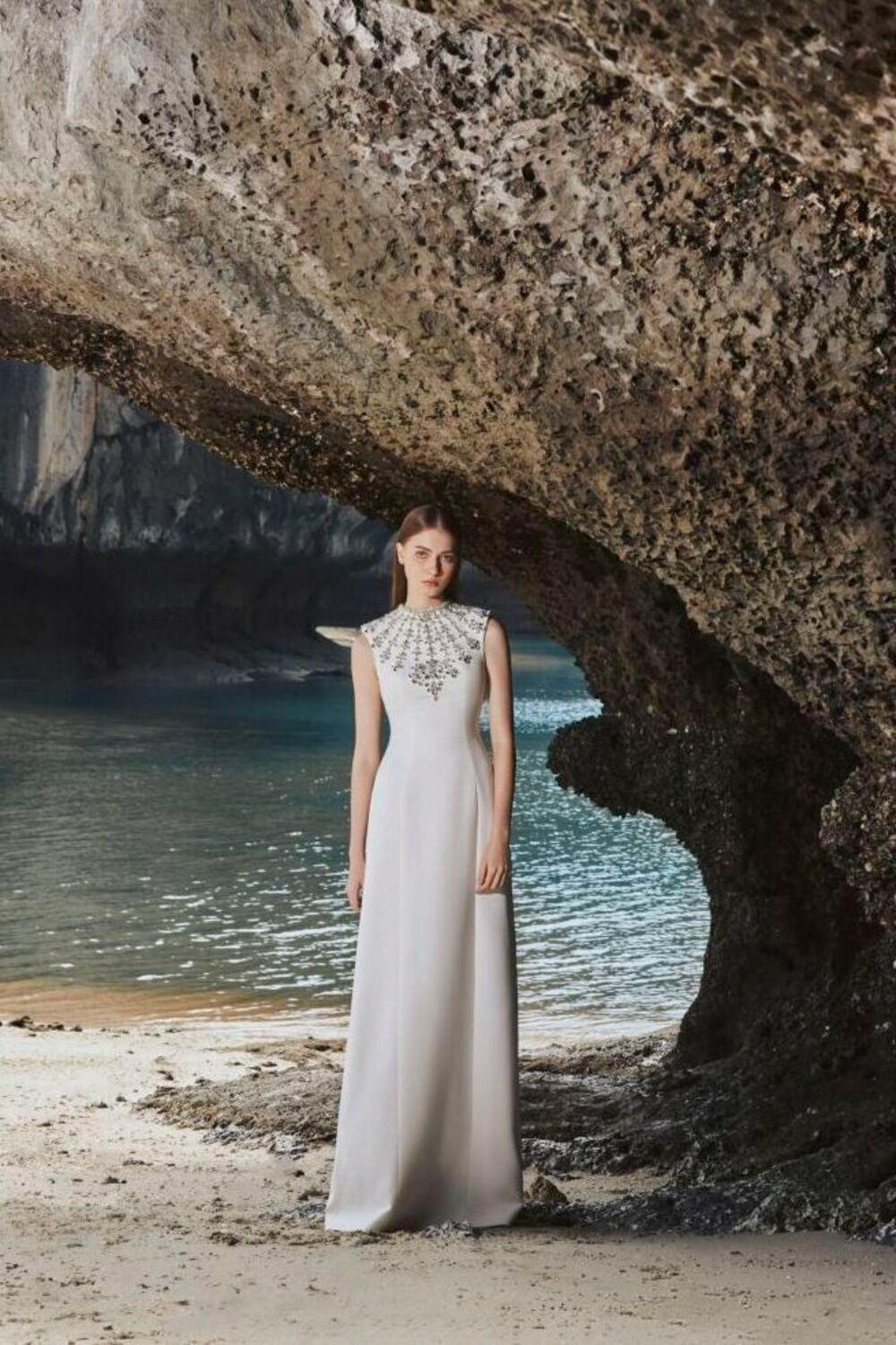 Sleeveless gown with embellished high neckline – Zobia