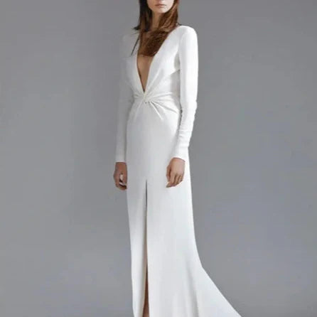 plunging neckline gown with front slit – Tolja
