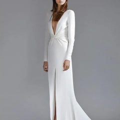 plunging neckline gown with front slit – Tolja