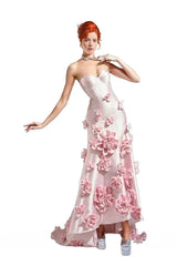 Strapless gown with 3D floral appliqués – Lugan