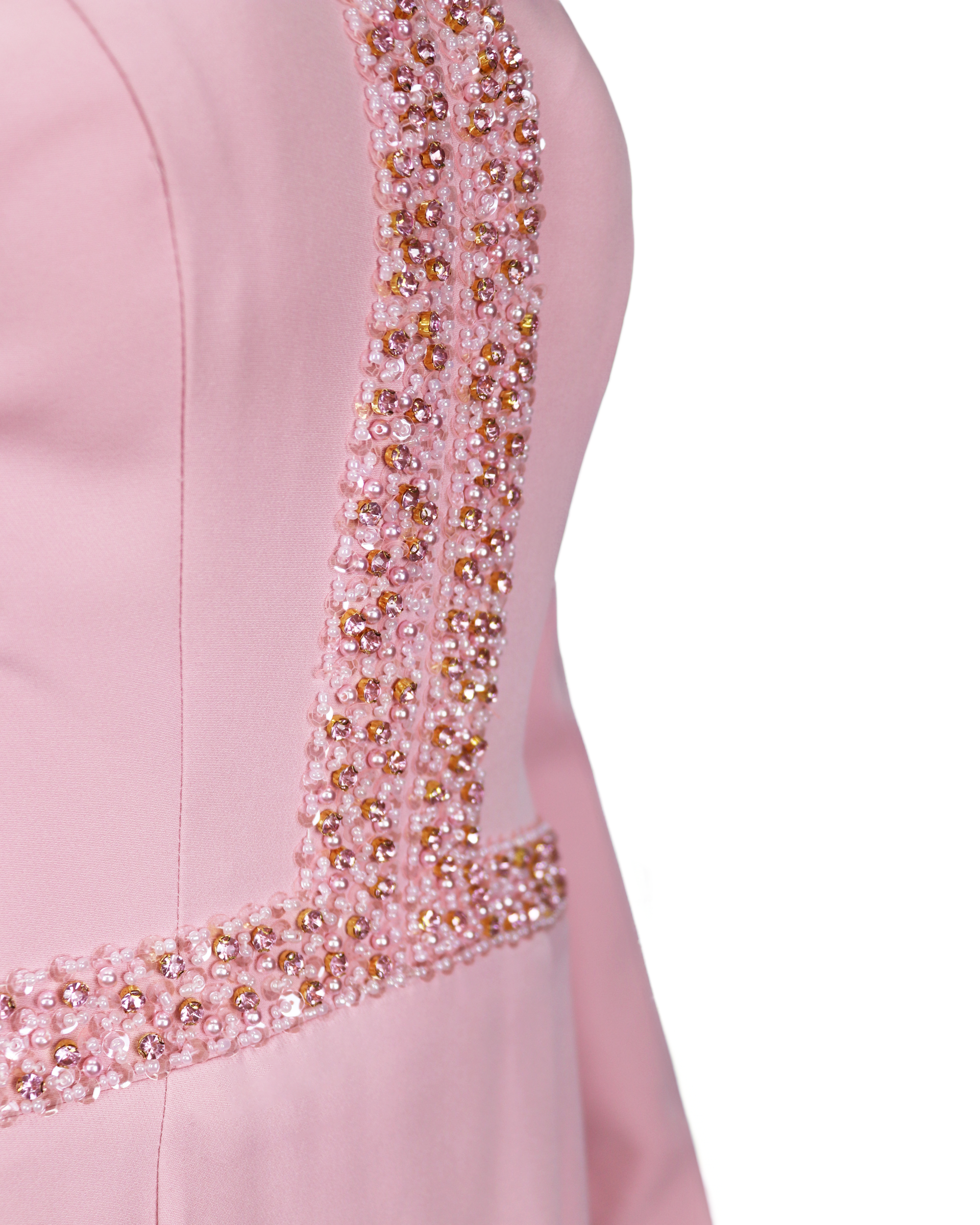 V Neckline long-sleeved pink dress with sequinned lines