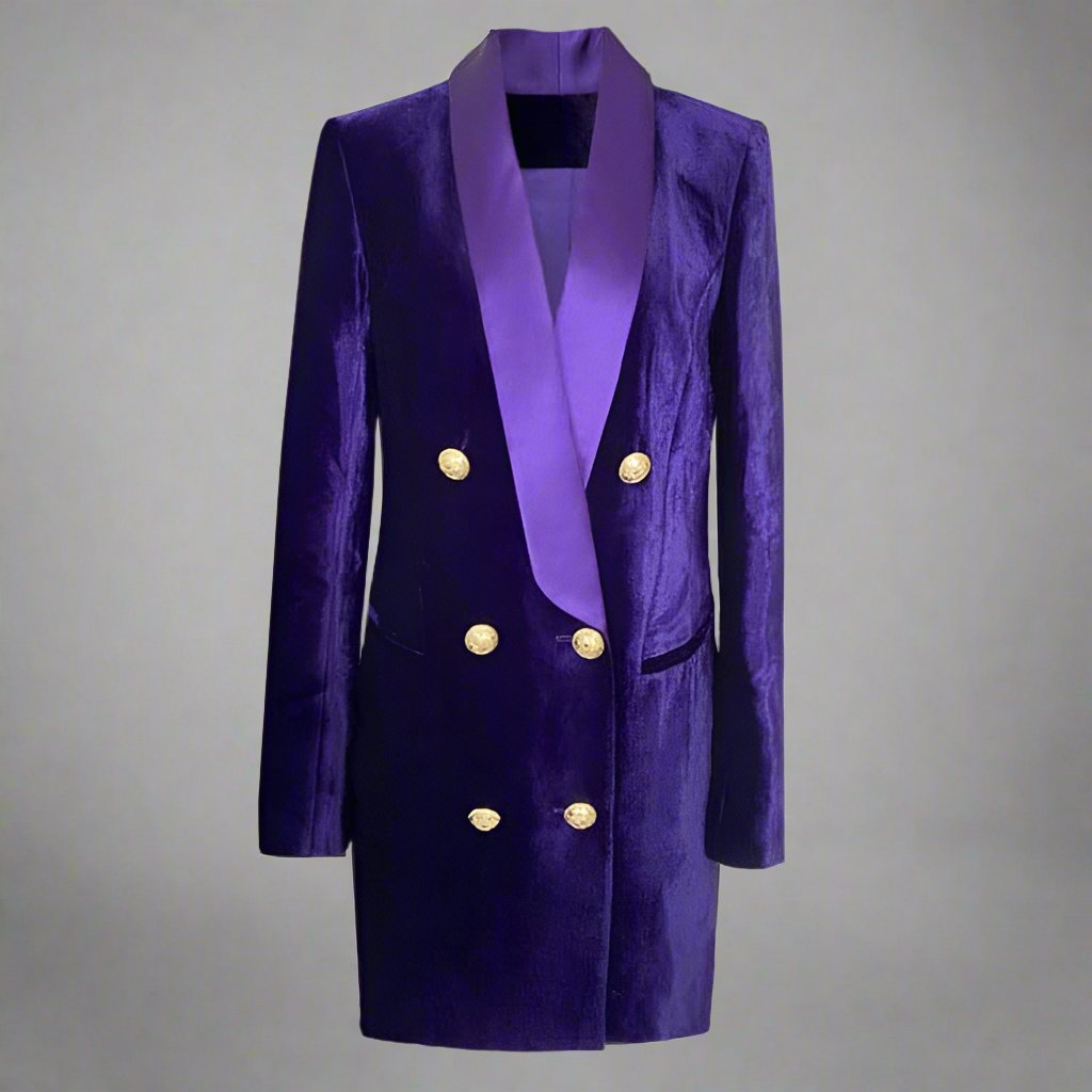 velvet double-breasted blazer dress with satin shawl lapel - Epa