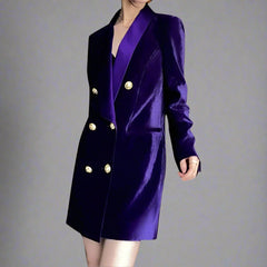 velvet double-breasted blazer dress with satin shawl lapel - Epa