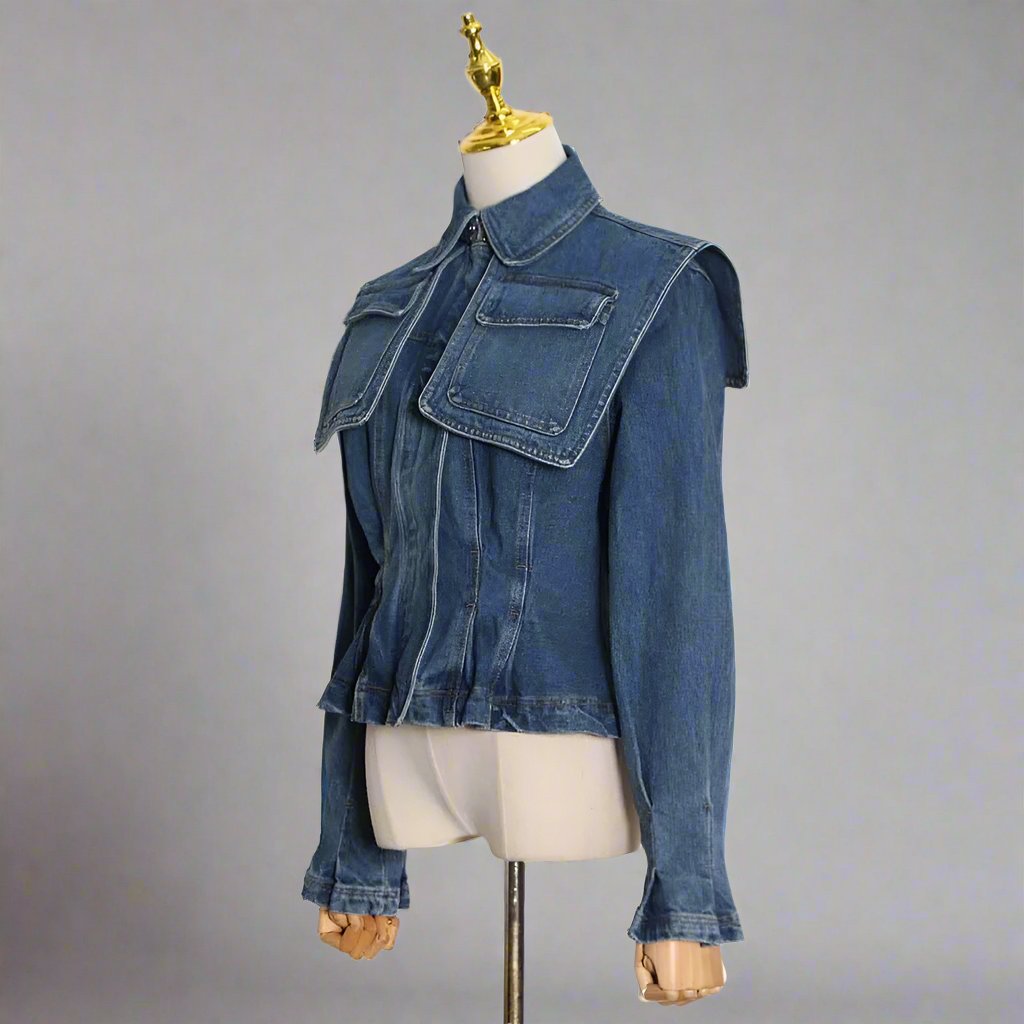 structured denim jacket with oversized flap details - Bruhat