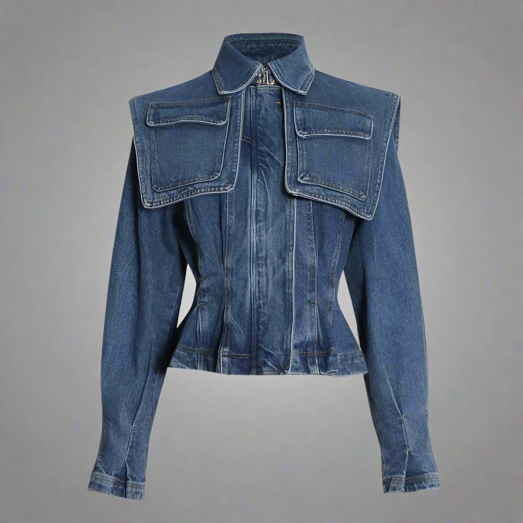 structured denim jacket with oversized flap details - Bruhat