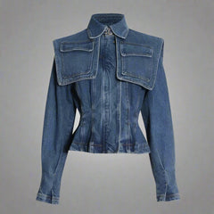 structured denim jacket with oversized flap details - Bruhat