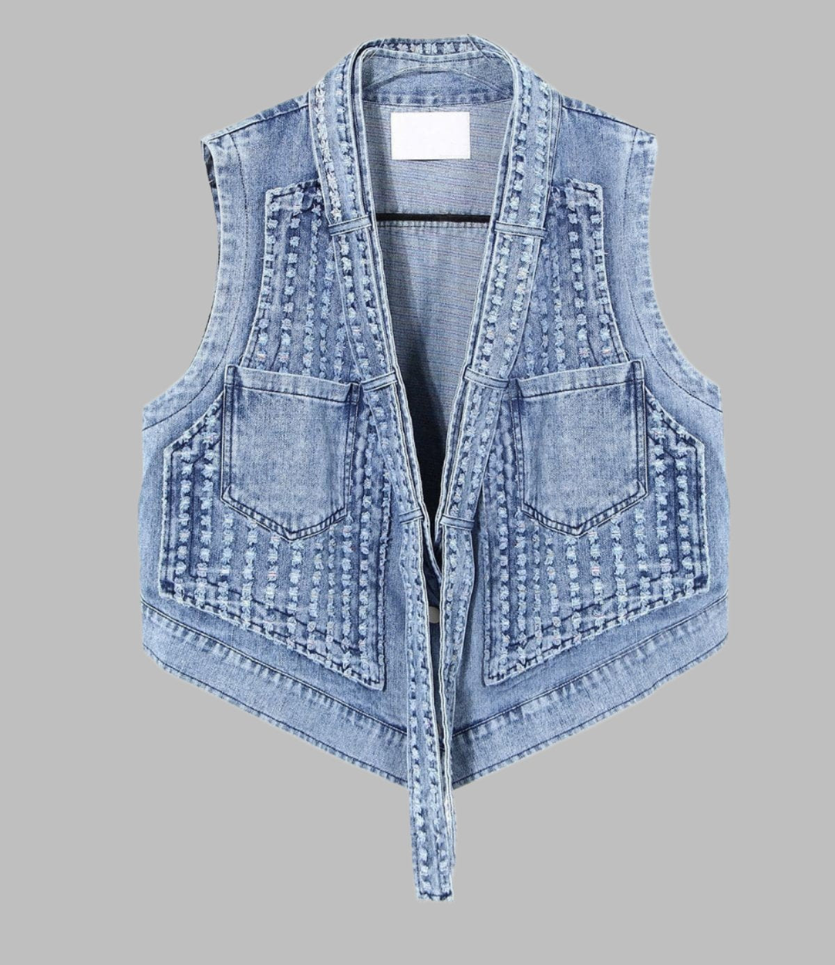 cold-shoulder embellished denim jacket with gathered sleeves – Klaew Kla