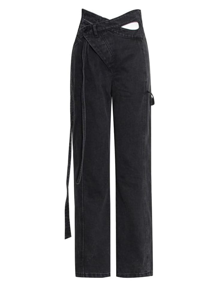 high-waist cutout straight-leg pants - Ahmet