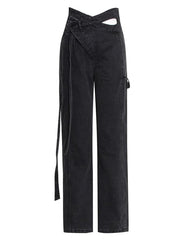 high-waist cutout straight-leg pants - Ahmet