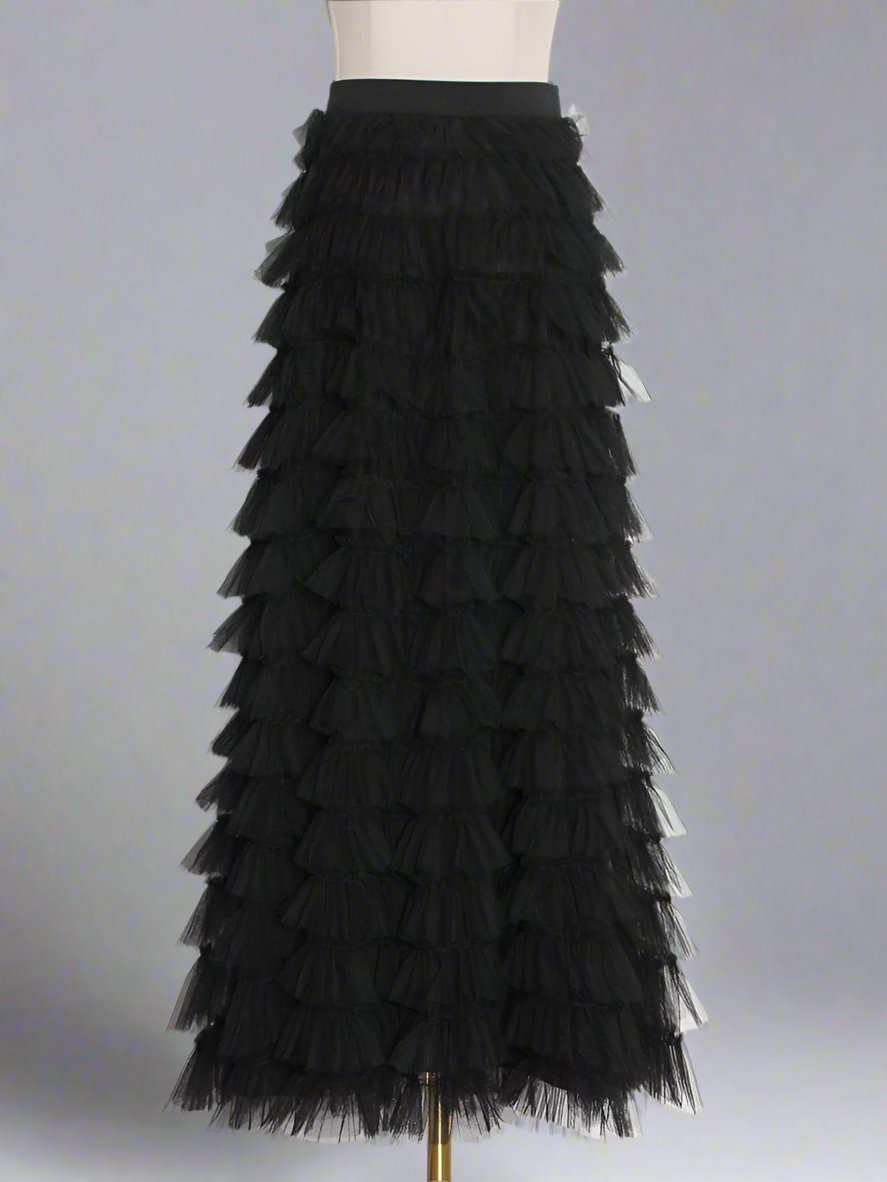 tiered ruffle tulle midi skirt – Jonalynn