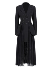 double-breasted blazer dress with sheer pleated maxi overlay - Addien