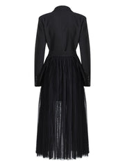 double-breasted blazer dress with sheer pleated maxi overlay - Addien