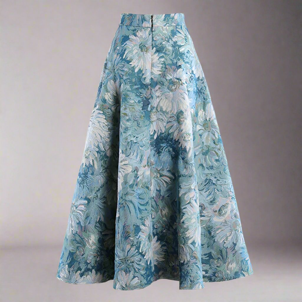 high-waist A-line skirt with floral jacquard - Ailiseu